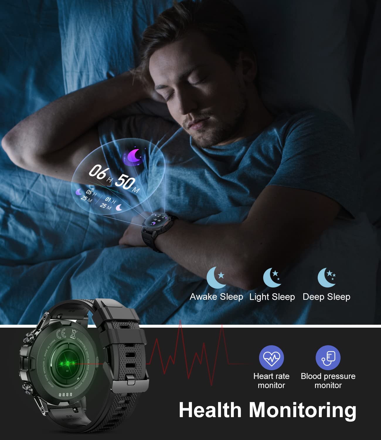 Military Smart Watch For Men Bluetooth Calls With,1.39''Hd Touch Screen Tactical Smartwatch For Android And Iphone,5Atm Waterpro